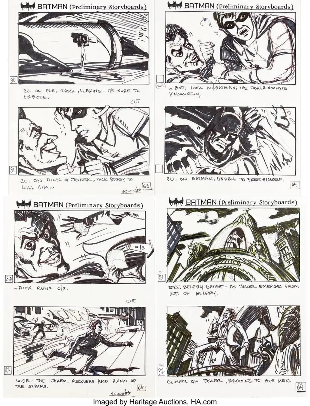 Storyboards de Batman de 1989 com Robin