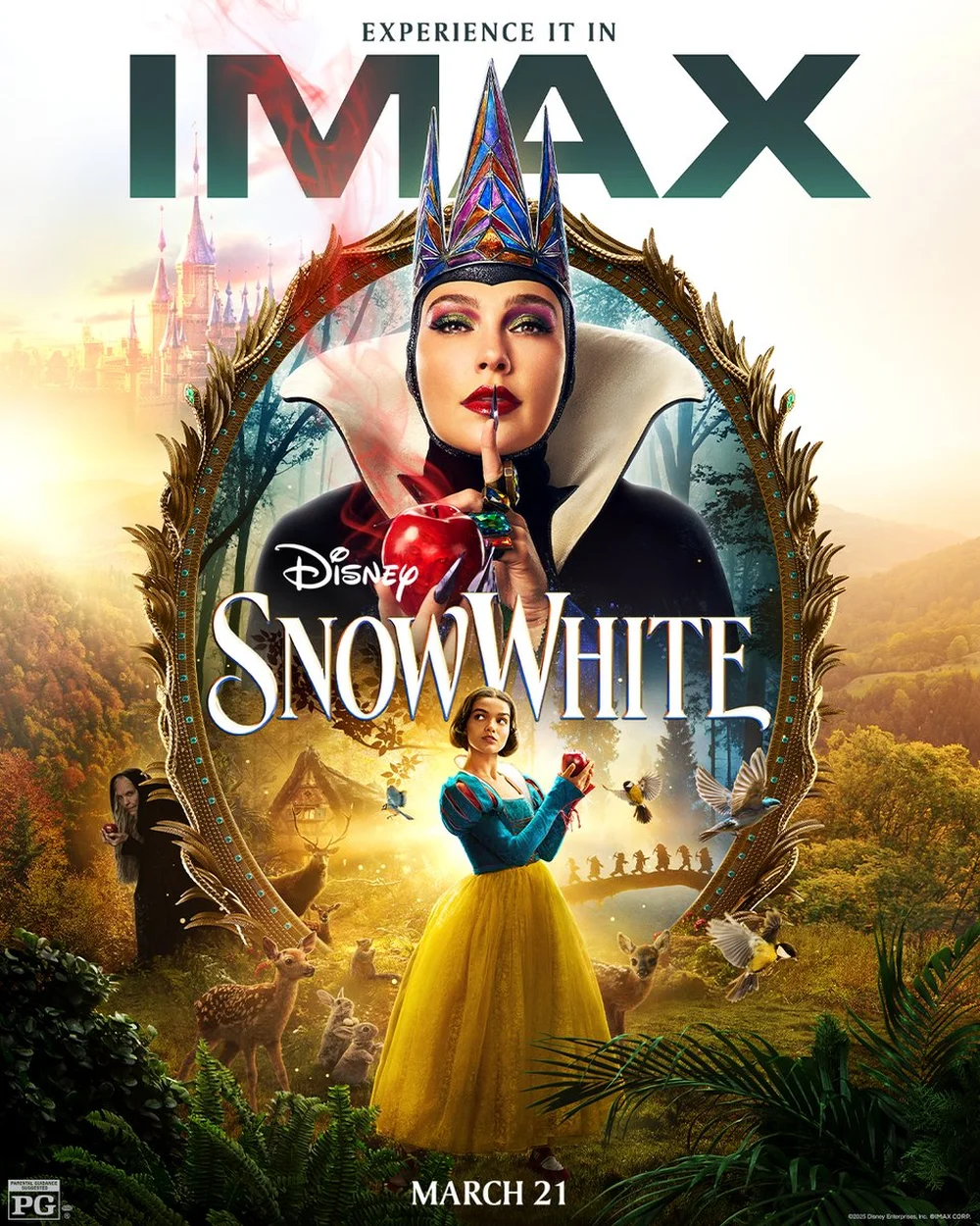 Cartaz inédito da rede IMAX do live-action Branca de Neve da Disney – IMAX/Walt Disney/Divulgação.