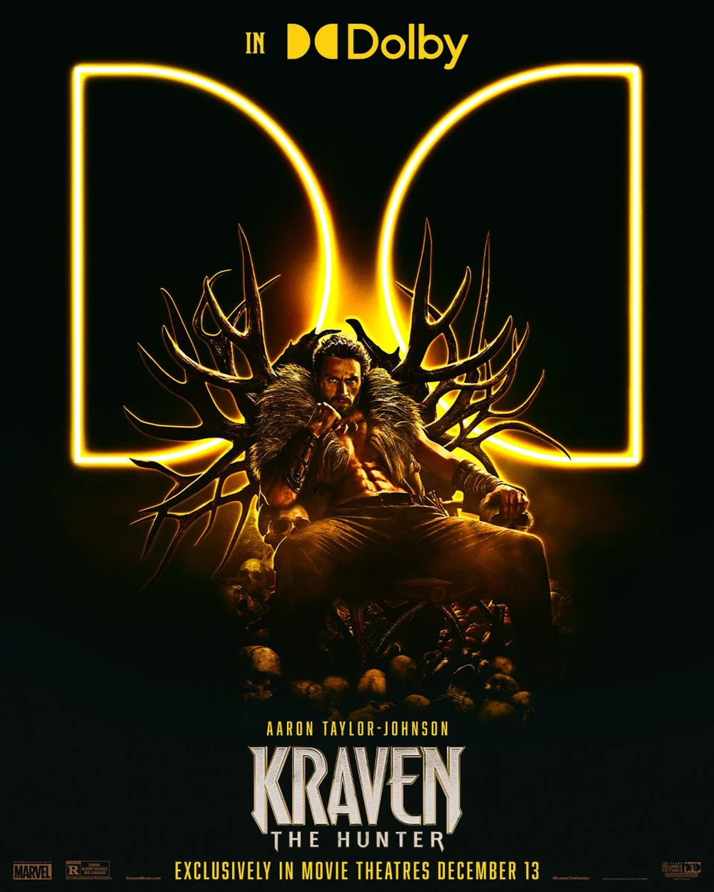 Cartaz oficial de Kraven, O Caçador divulgado pela rede de cinemas Dolby nos Estados Unidos – Sony Pictures/Dolby/Divulgação.