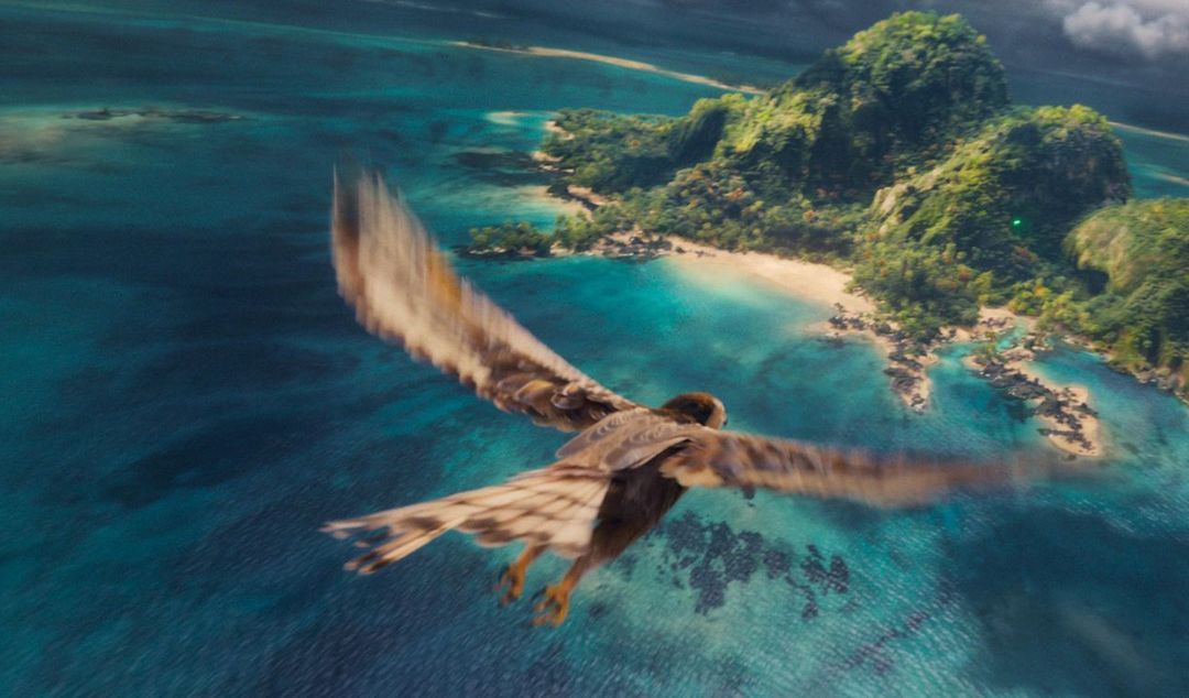 Foto do filme Moana: Um Mar de Aventuras, com semideus Maui em forma de pássaro. Maui é interpretado por Dwayne Johnson – Divulgação/Walt Disney Pictures