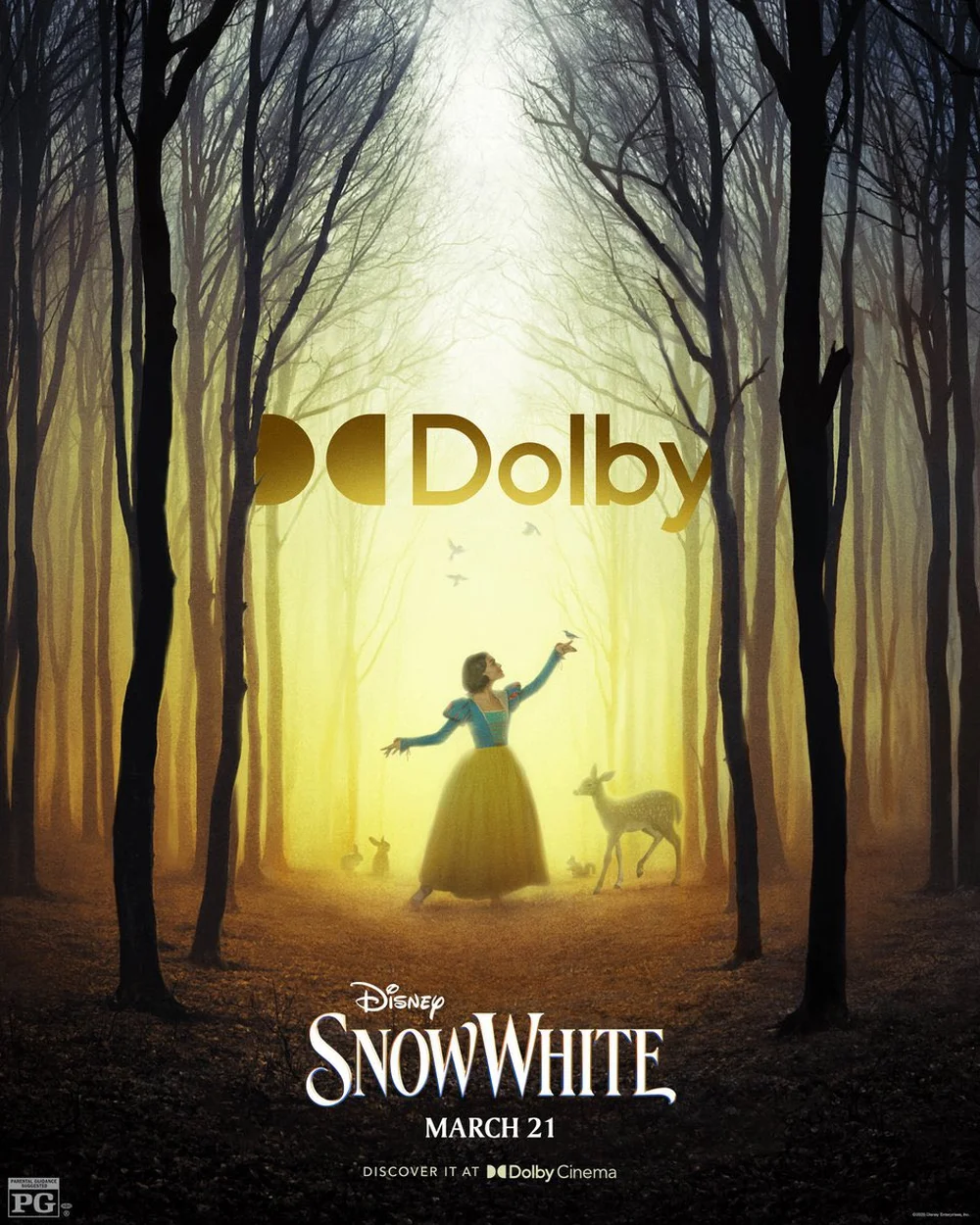 Cartaz inédito da rede Dolby do live-action Branca de Neve da Disney – Dolby/Walt Disney/Divulgação.