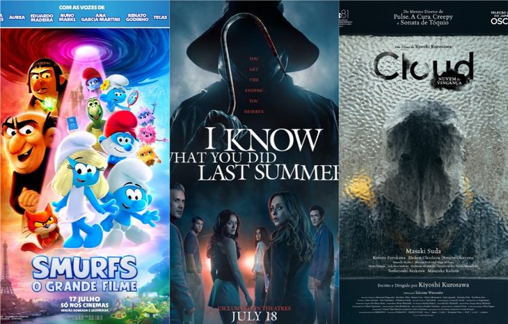 Smurfs, Cloud - Nuvem de Vingança e Eu Sei O Que Vocês Fizeram no Verão Passado são as principais estreias do dia 17 de julho nos cinemas. (Crédito: Reprodução/Divulgação)