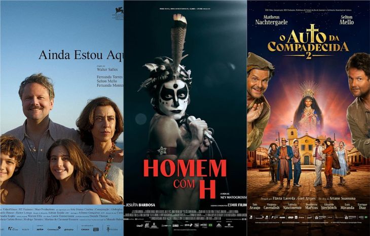 Ainda Estou Aqui, Homem com H e O Auto da Compadecida 2 fizeram sucesso nas bilheterias dos cinemas (Crédito: Montagem/Divulgação)
